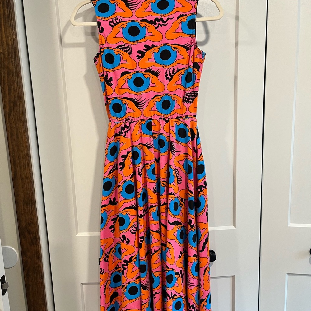 Nooworks Pink and Blue Eye Pattern Midi Dress - Picture 3 of 4